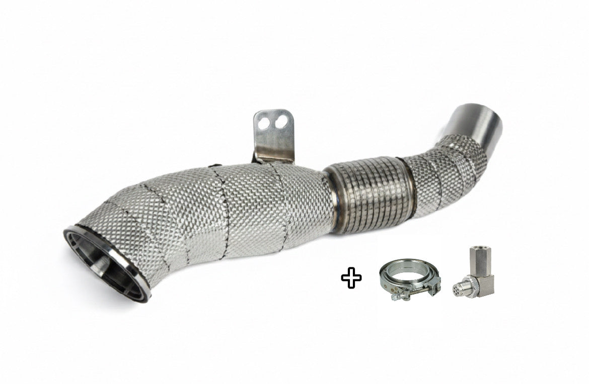 Sector Performance B58 Downpipe 4.5 Zoll Bundle inklusive Lambda-Spacer und V-Band Schelle für BMW M140i Supra A90 usw.